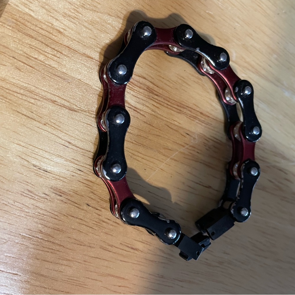 Black & red bike chain bracelet